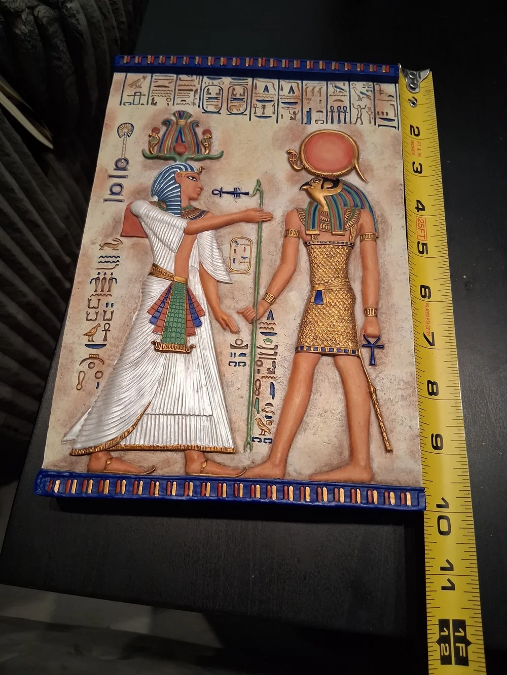 Egyptian Relief Wall Art – White, Gold, Blue